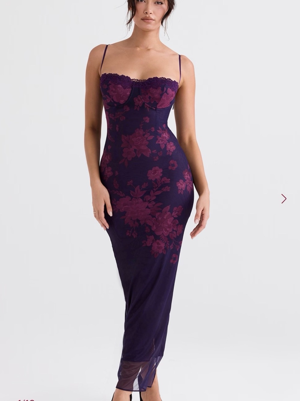 House of CB Plum Floral Lace Slip Maxi Dress